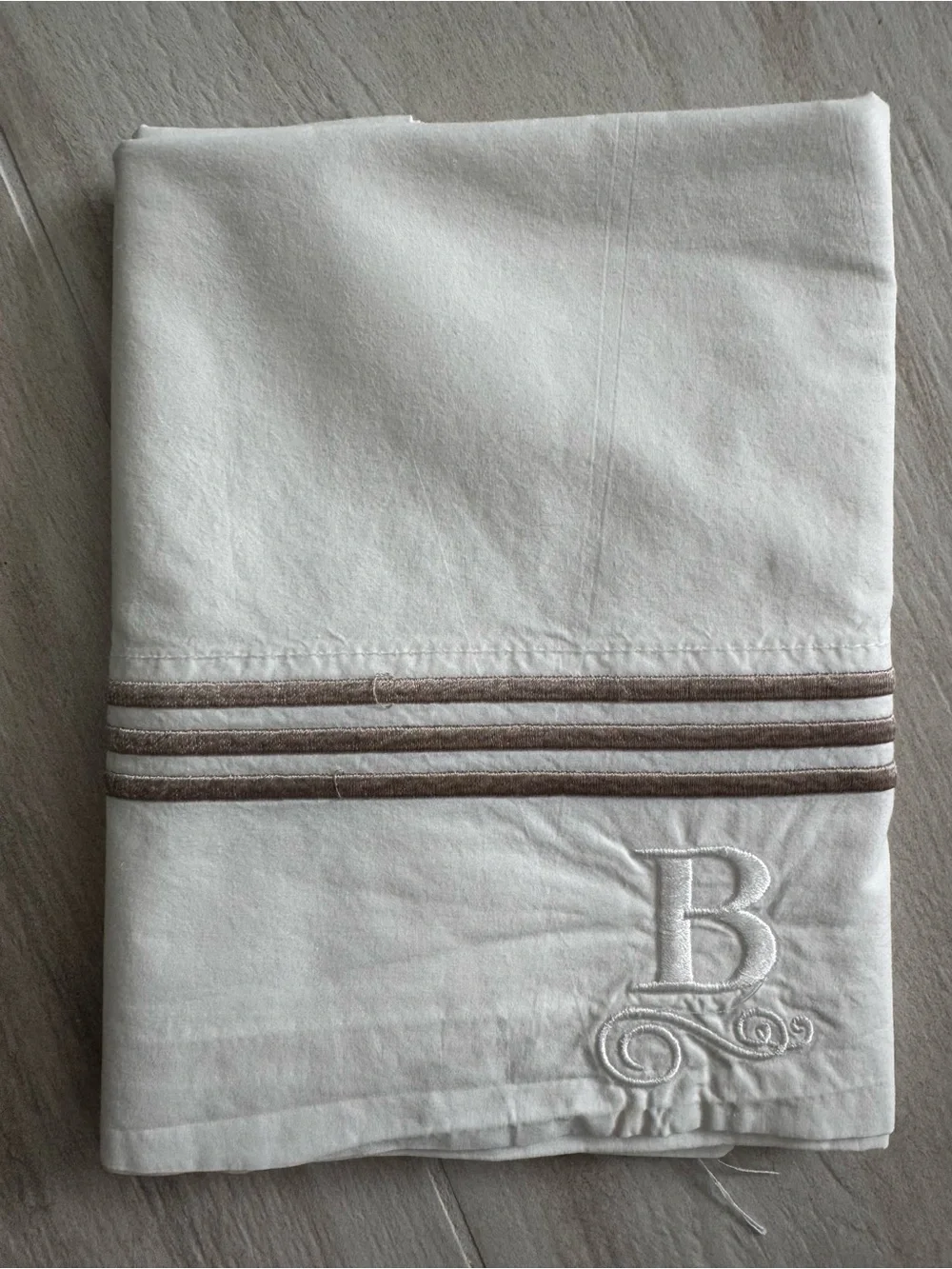 Pottery Barn Standard Size Pillowcase ~ White/Taupe Embroidered: B
