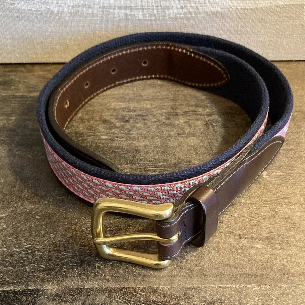 Vineyard Vines Kids Whale‎ Pattern Canvas Belt Size 32 Pink Blue Nautical
