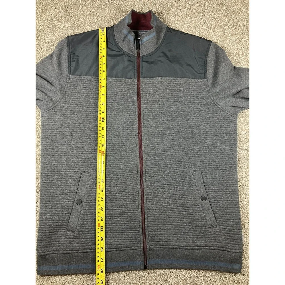 Ted Baker London Mens Grey Ribbed Full Zip Jacket Nylon Yoke Size 5 XL