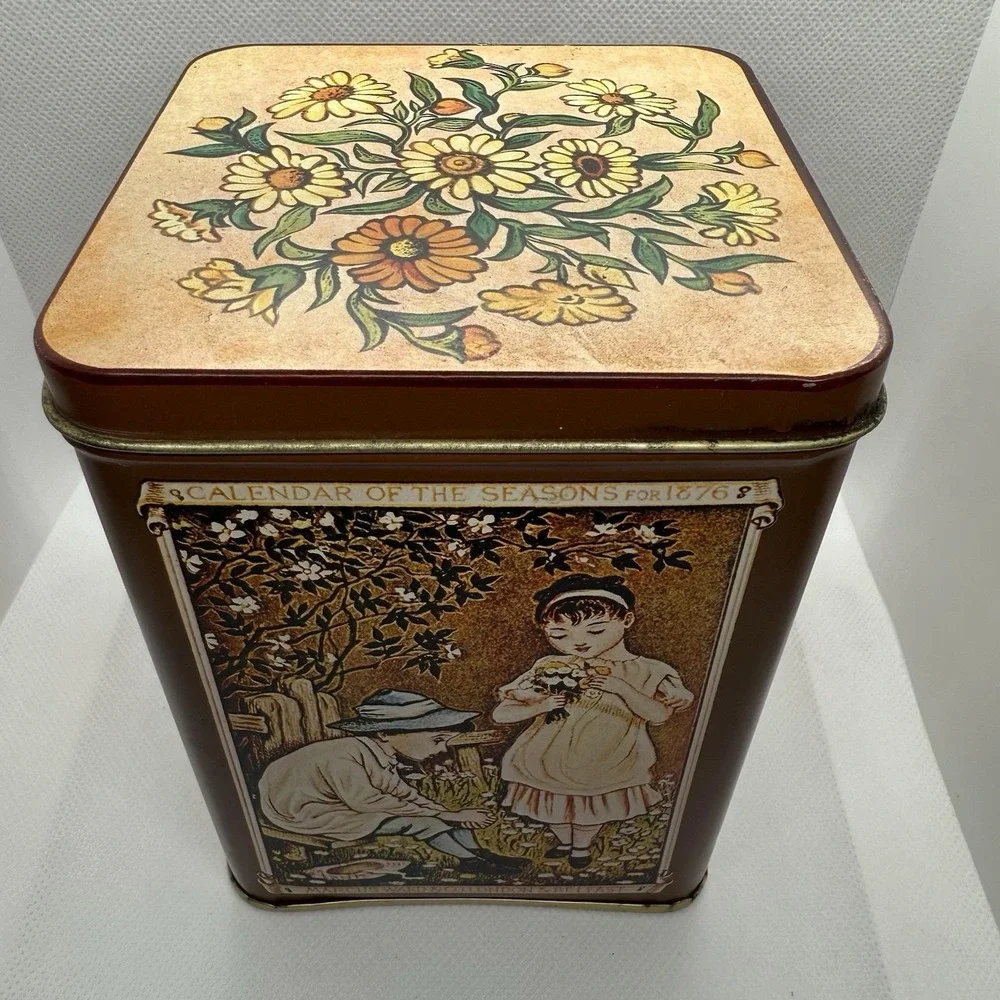 Vintage Marcus Ward & Co Calendar of Seasons 1876 Sewing Tin‎ London & Belfast