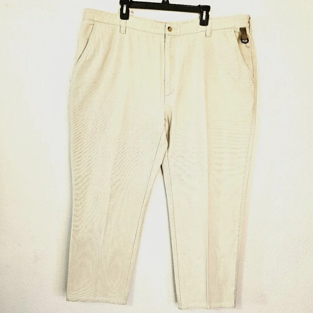 Orvis Men's Beige Pants Size 44 X 30 Cotton Twill Flat Front Minimalist Casual