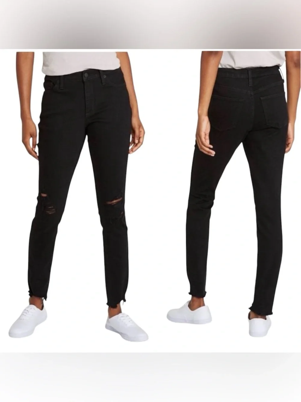 Universal Thread Black Distressed Skinny Jeans High Rise Raw Hem Cropped 6/28
