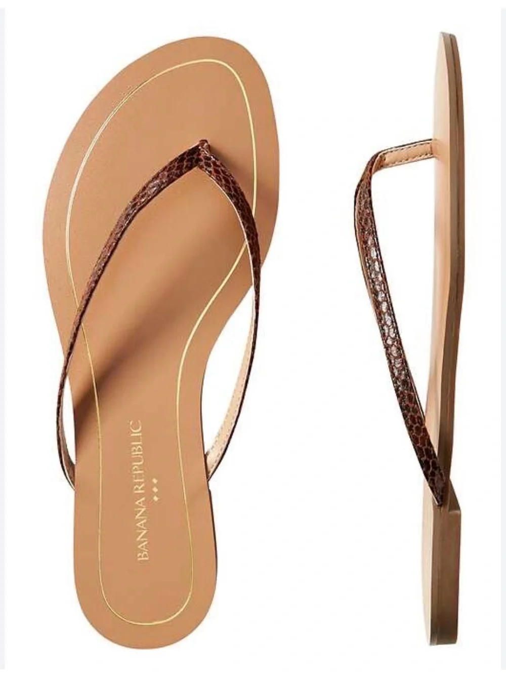 Banana Republic Factory Brown Faux Snake Skin Trim Flip Flops