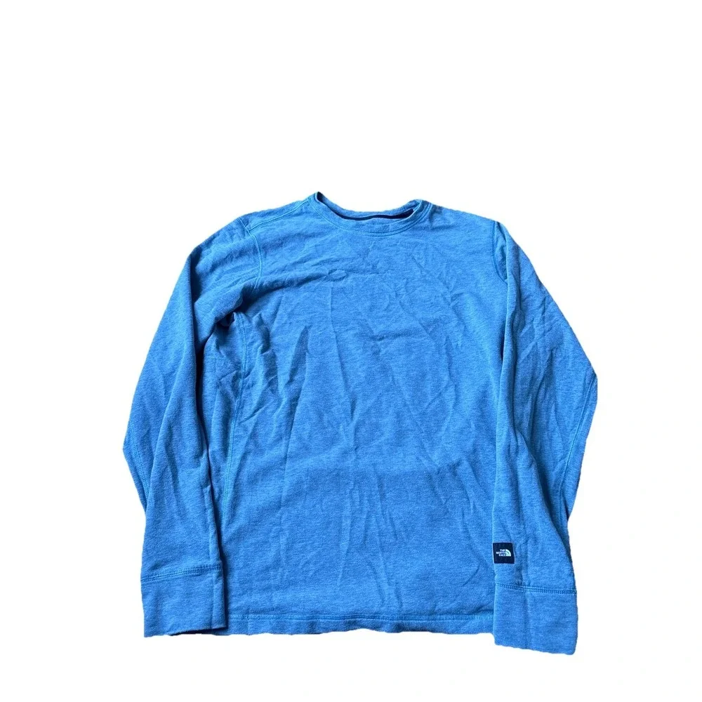 The North Face Mens Long Sleeve T-Shirt Blue Logo Tee Size Medium