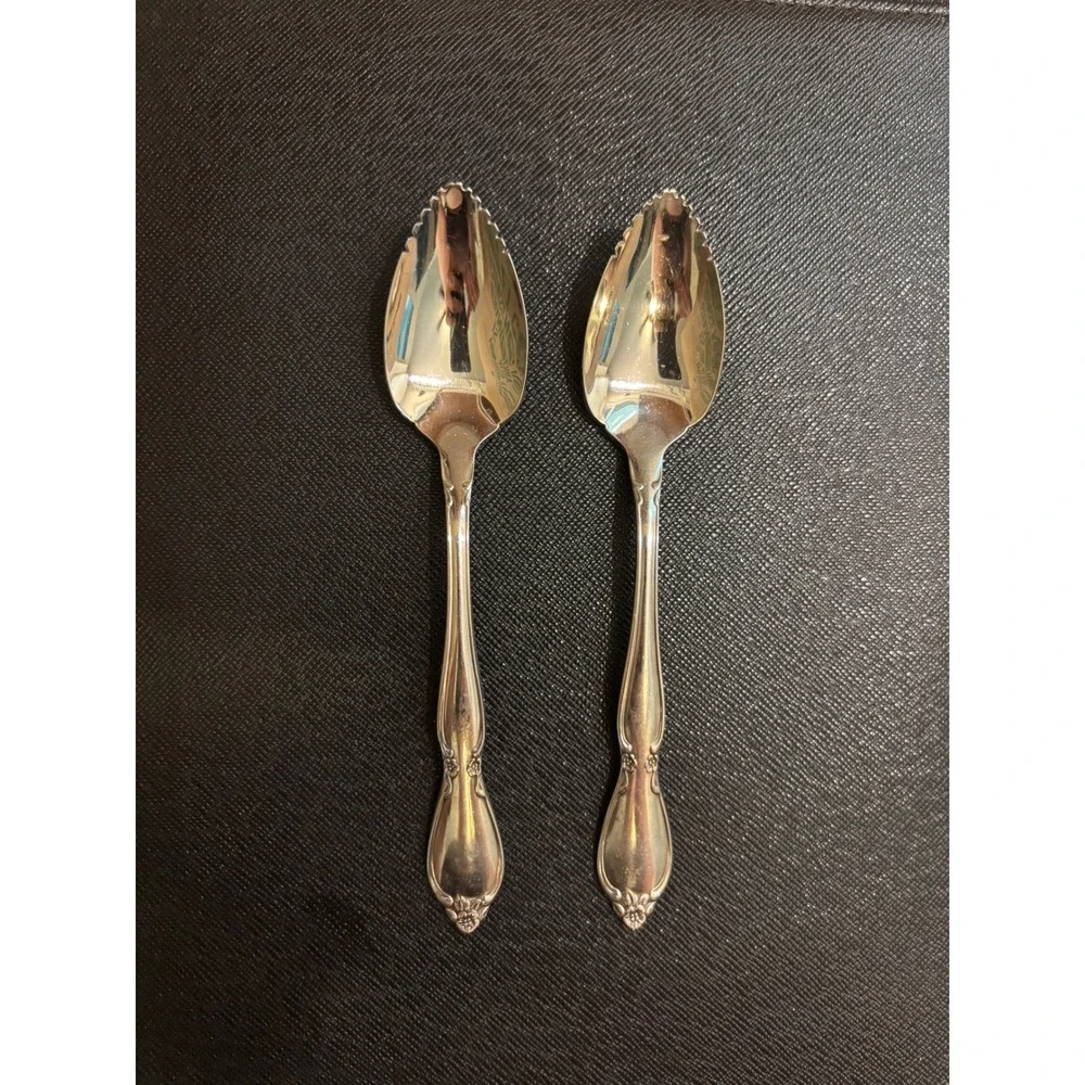 Oneida Community Stainless Morning Rose Grapefruit Spoons Serrated Set of 2