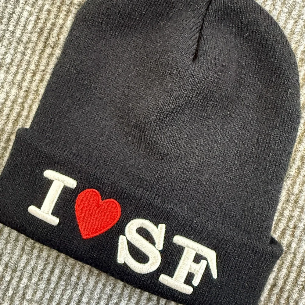 I Love SF Beanie Hat Black Knit‎ Winter Cap San Francisco Unisex Acrylic
