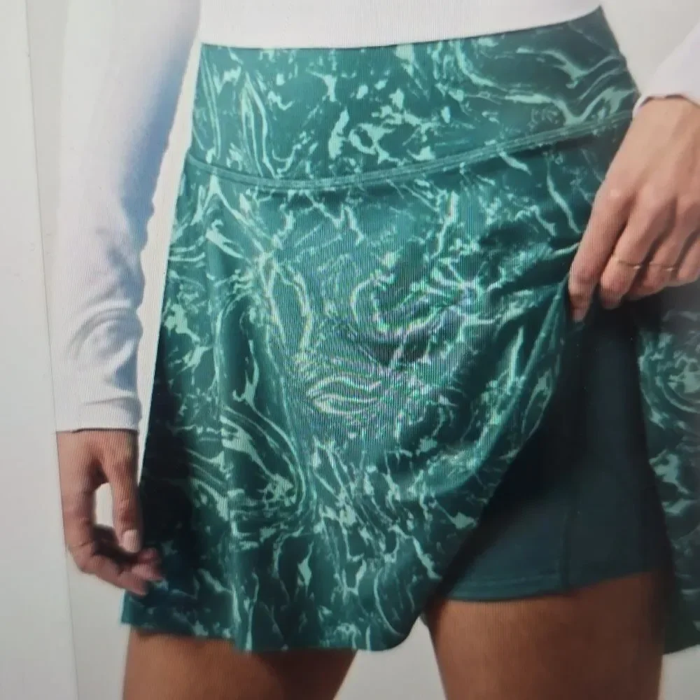 Athleta skort Teal Marble-Patterned Pleated Skirt Xs