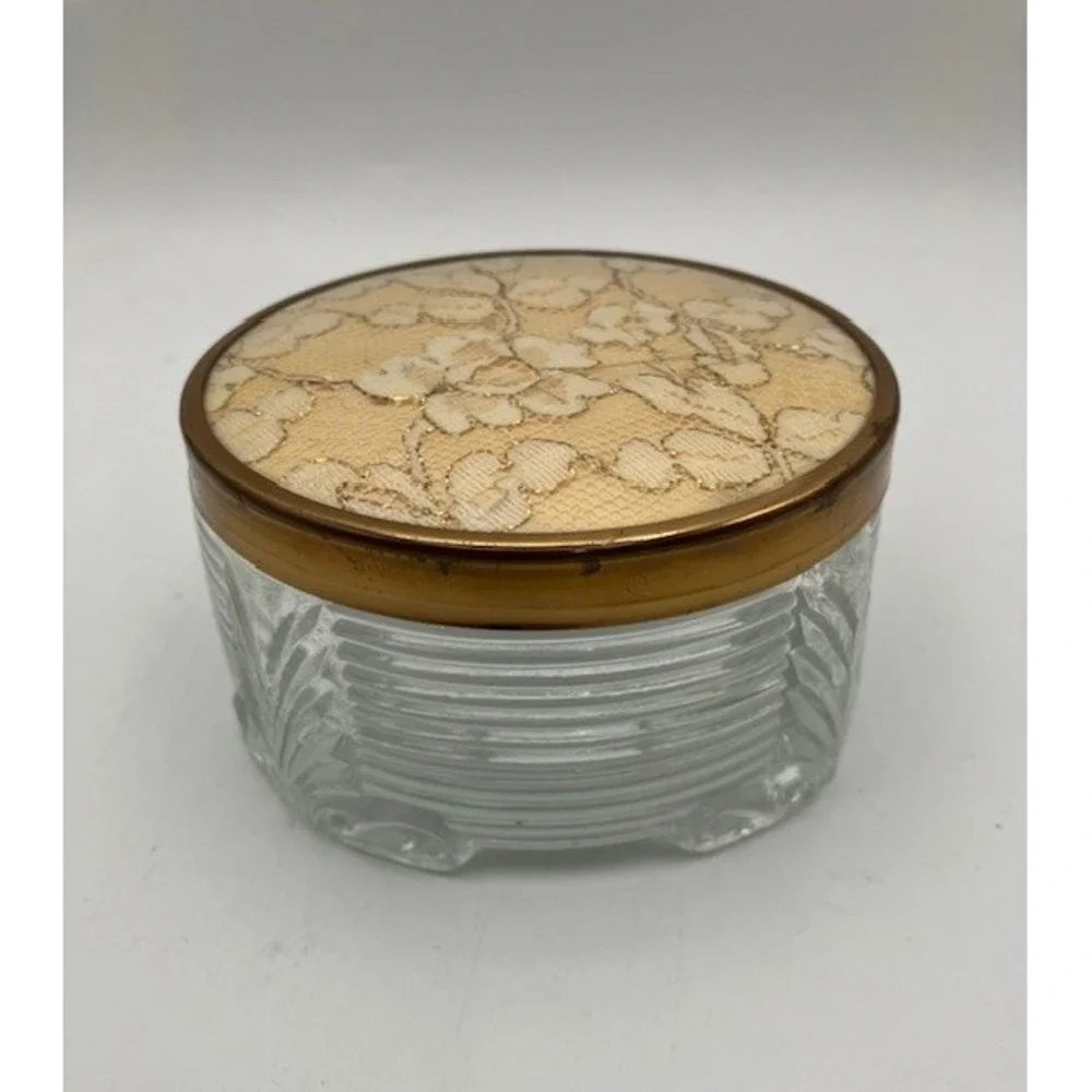 Footed Glass Powder/Trinket Jar Lace Lid Vanity‎ Decor Retro 1930's Style