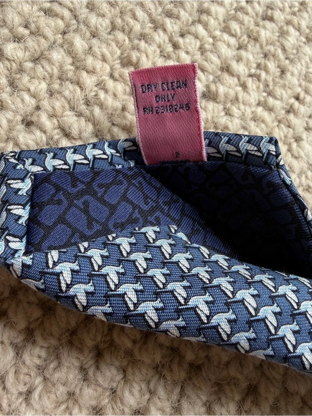 Vineyard Vines Blue Tie with Light Blue Hummingbird Pattern