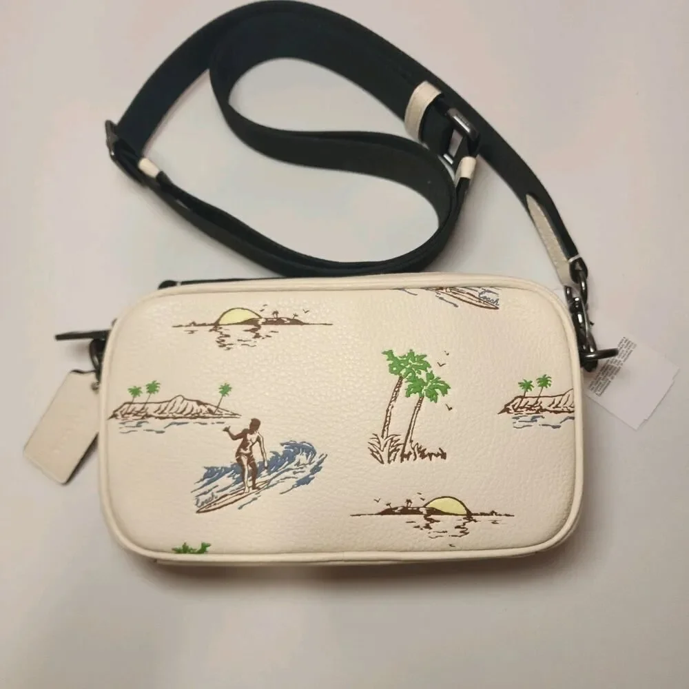 NWT COACH CBI35 Jayden Crossbody Bag Surf Print Refined Pebble Leather Chalk