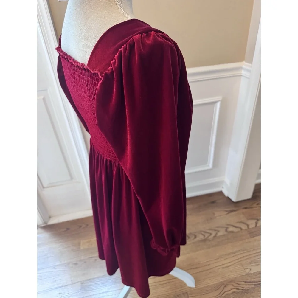BONNIE JEAN Big Girl's 16 Red Smocked & Ruffled Velvet Dress