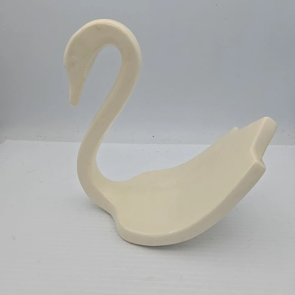 Cream Ivory Vintage‎ Ceramic Swan Soap Washcloth Paper Holder Bathroom Tray 7.5