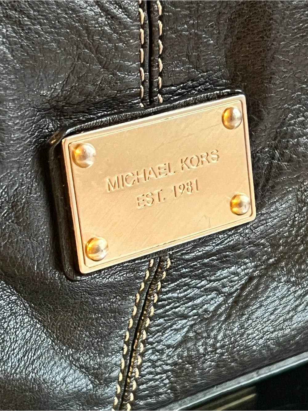Michael Kors Black pebble Leather Shoulder Bag with Striped Strap