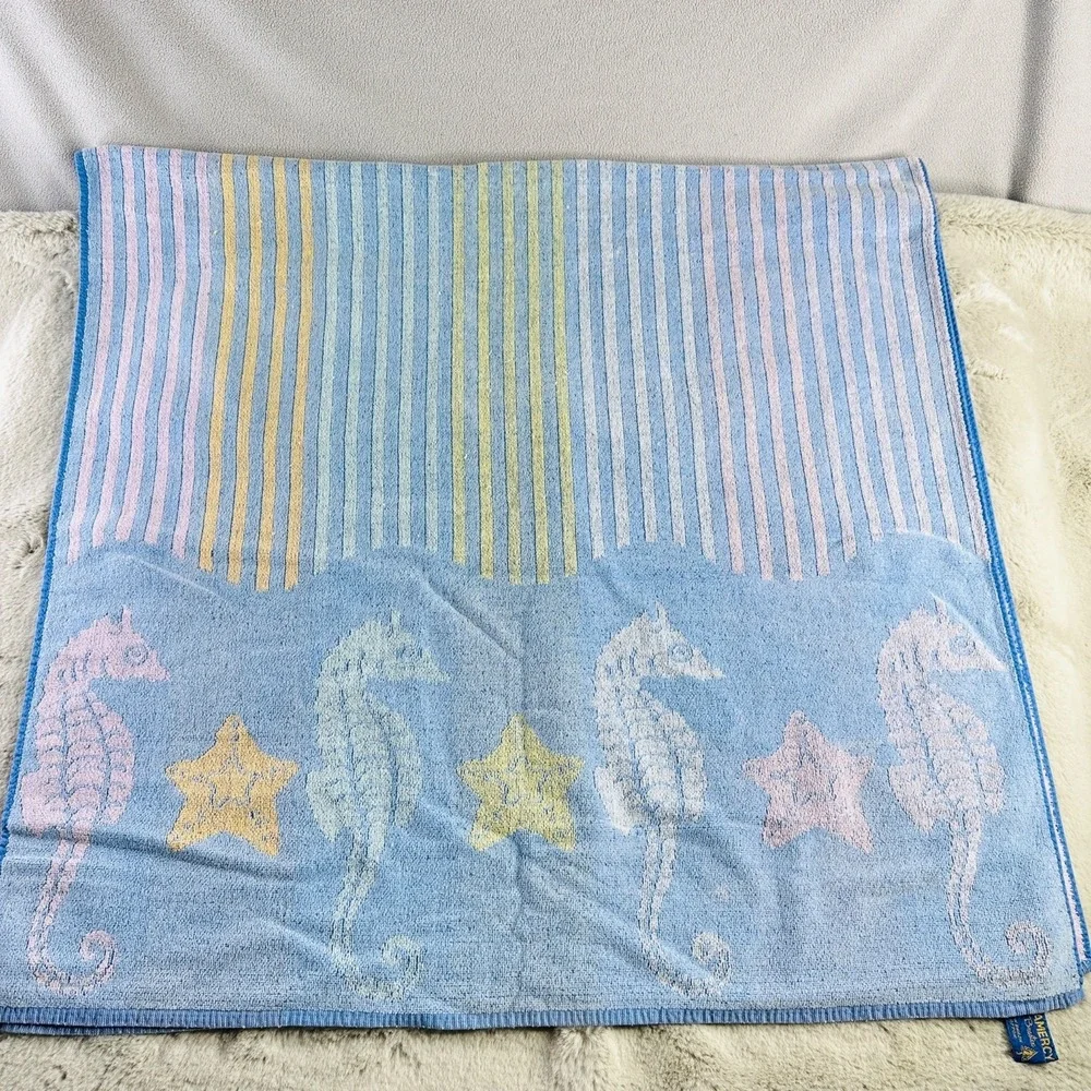 Vintage Gramercy Brastex Towel Seahorses Two Sided Beach Brazil 28