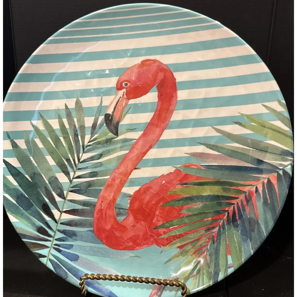 Flamingo Melamine Dinner Plate Colorful Tropical Beach‎ Resort Nautical Bright
