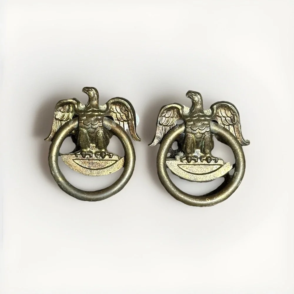 Vintage Eagle Ring Drawer Pulls Antique Brass Cabinet Hardware Pair No 8393