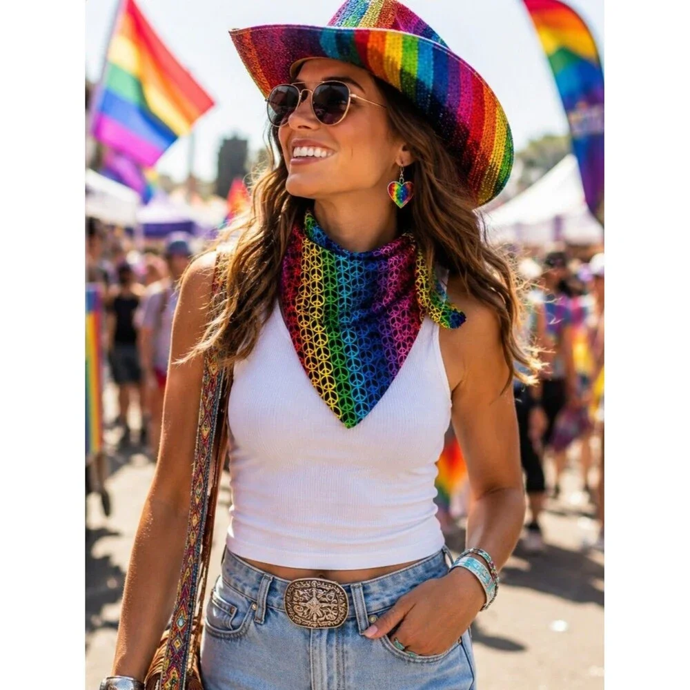 Rainbow Peace Sign Triangle Scarf Bandana Top Festival Pride Love Boho Y2K