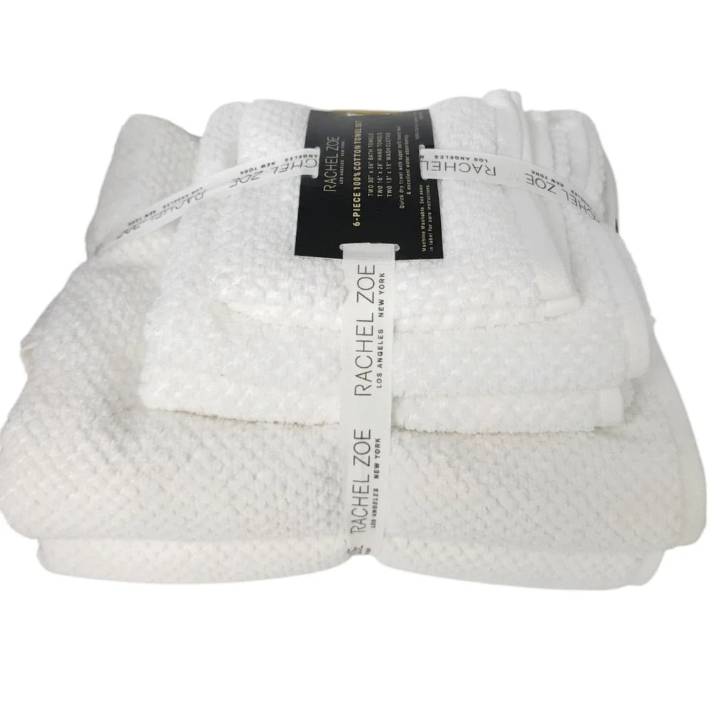 Rachel Zoe 6pc White Cotton Towel‎ Set 2 Bath 2 Hand 2 Washcloths