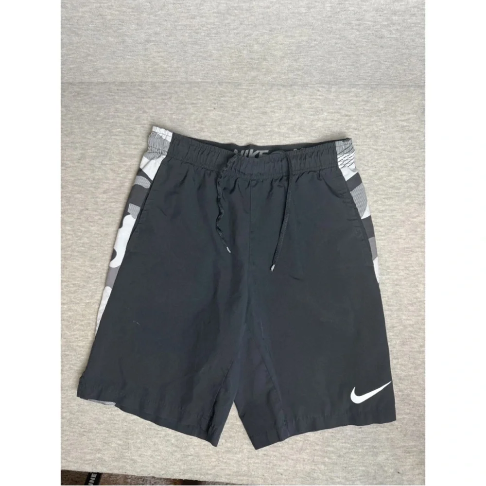 Nike Dri-Fit Shorts Men's Small Black‎ Swoosh Logo Drawstring Running Training
