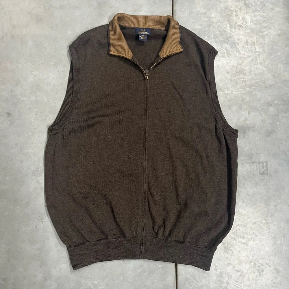 Brooks Brothers 346 Fine Italian Merino Wool Zip Front High Neck‎ Men’s Vest XXL