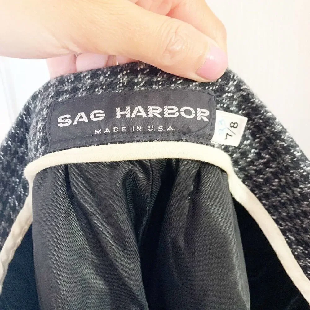 Vintage Sag Harbor Grey Houndstooth Plaid Wool Midi Pencil Skirt Women’s Size 0
