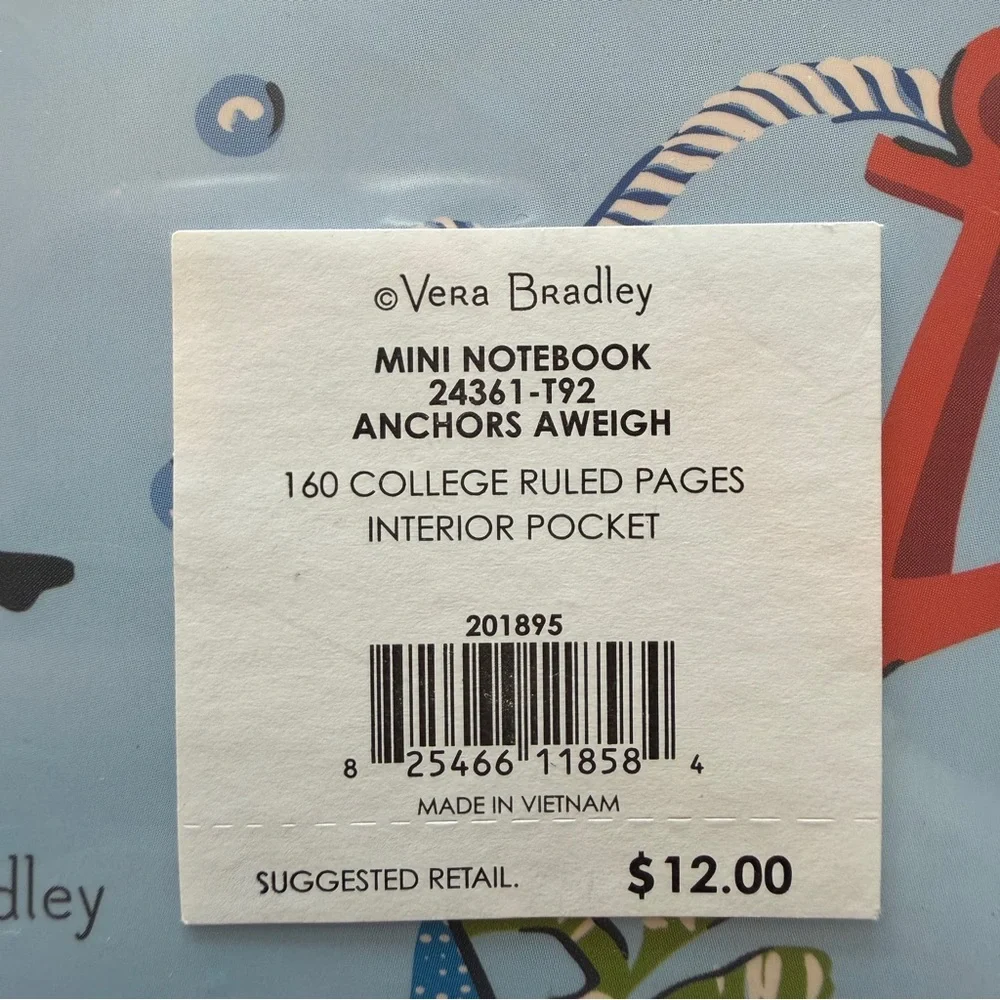 Vera Bradley Mini Notebook‎ Anchors Aweigh Print College Ruled Spiral Sealed