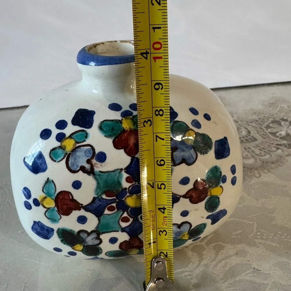 Vintage Hand Painted Flowers Pottery small colorful, ceramic Vase Made In Italy