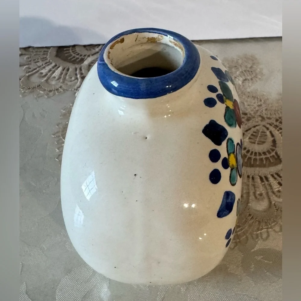 Vintage Hand Painted Flowers Pottery small colorful, ceramic Vase Made In Italy