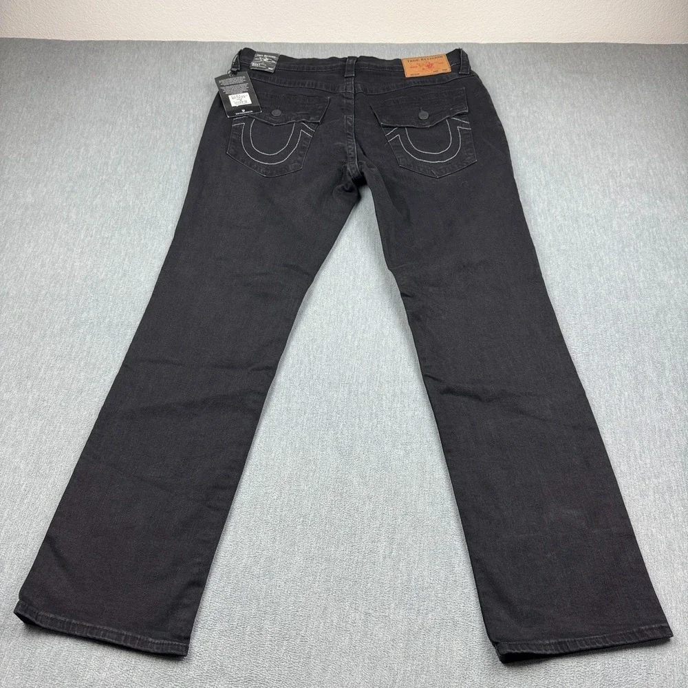 True Religion Jeans Mens 36 Black Denim Ricky Flap Relaxed Straight Pants NWT
