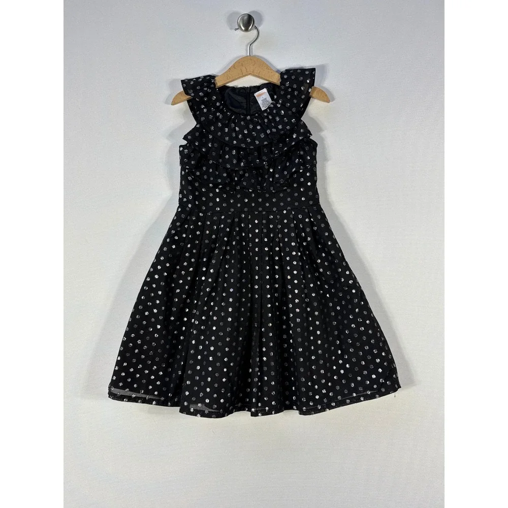 Gymboree Girls‎ Sz 5 Black Silver Polka Dot Dress Ruffle Sleeves Party Formal
