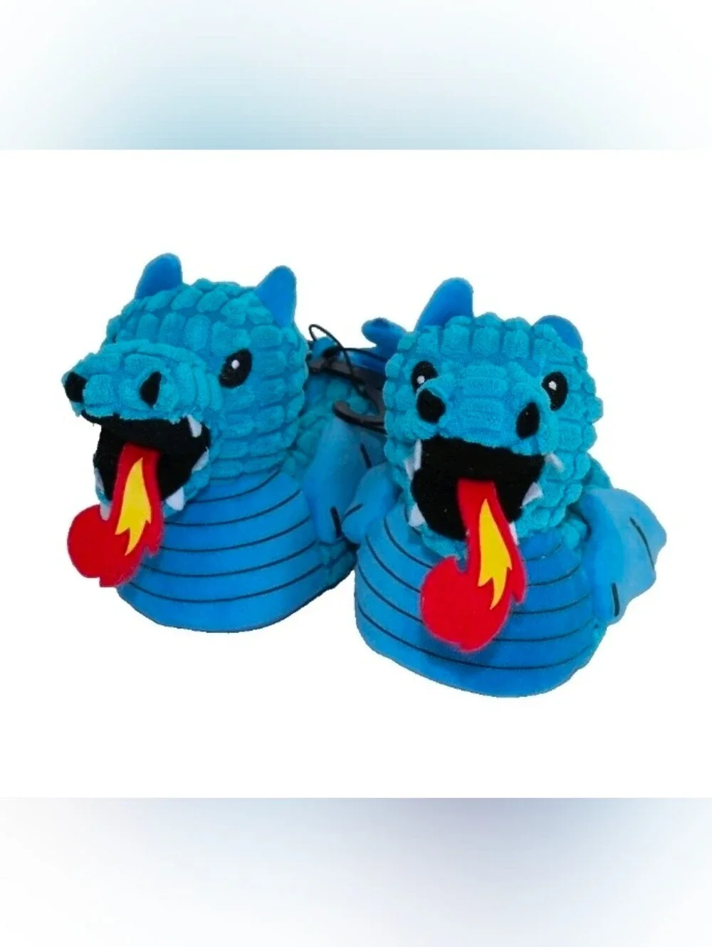wonder nation kids Blue Dragon Plush Slippers with Fire Tongues size 9-10 NWOT