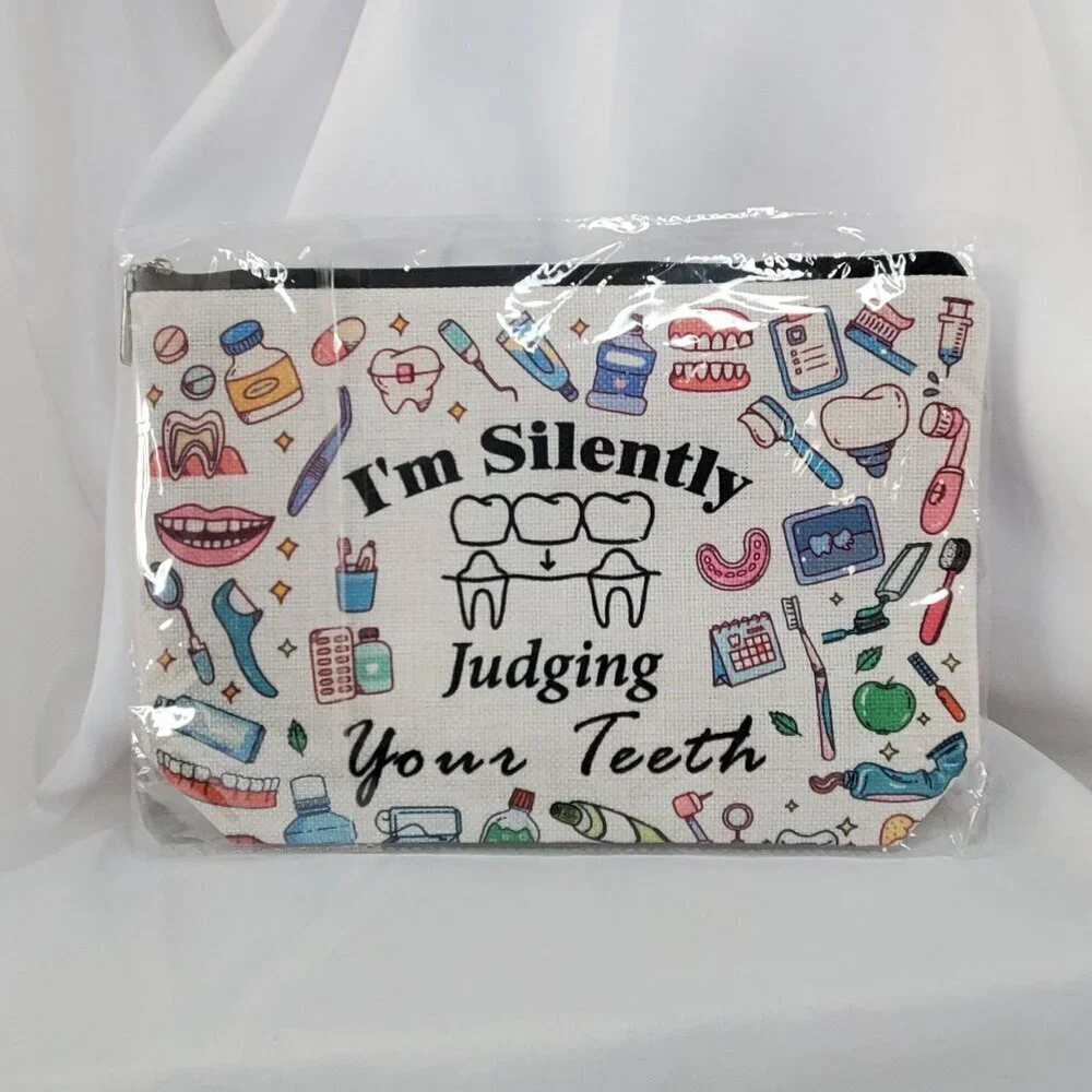 Dental-Themed Cosmetic Bag Canvas Zipper Pouch 