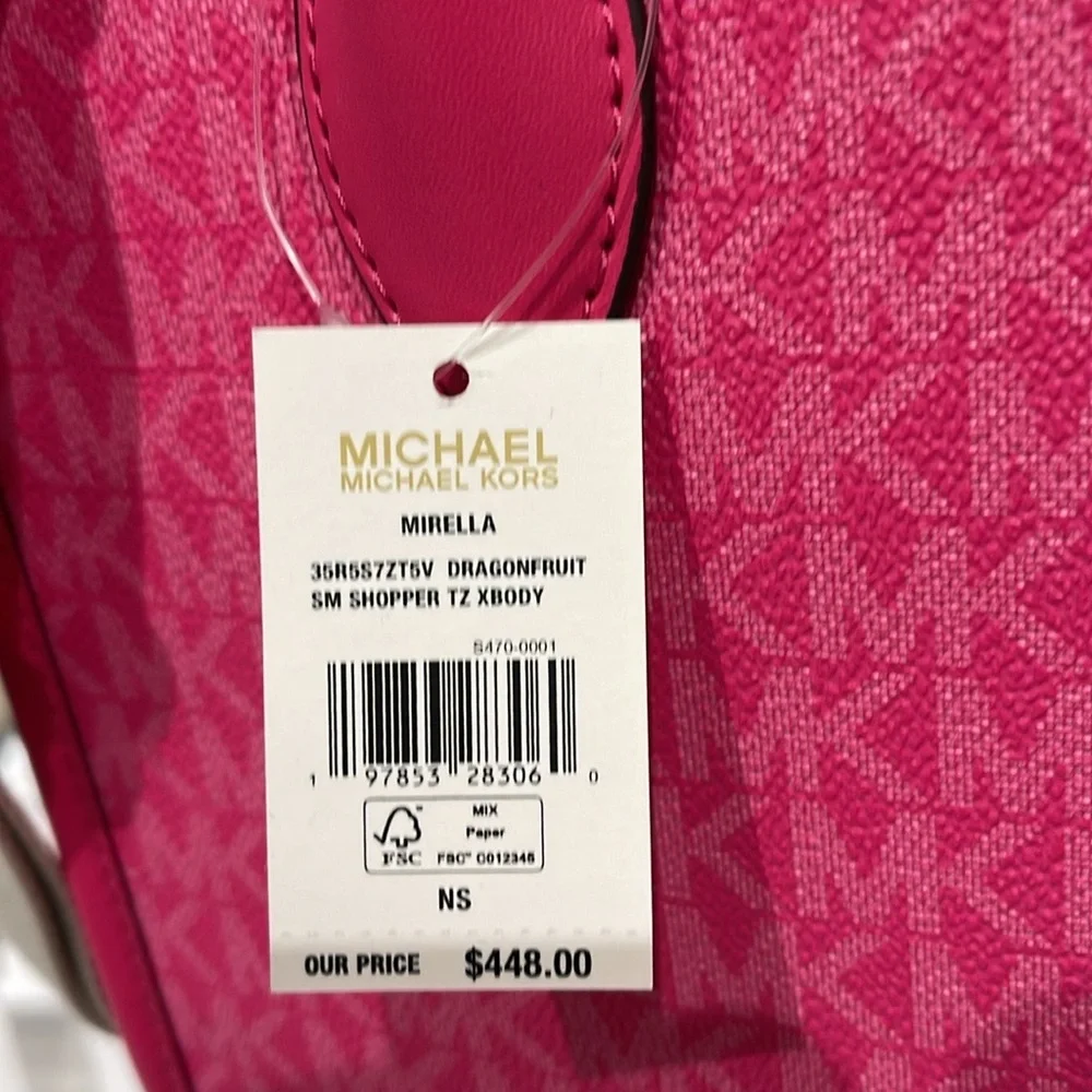 Michael Kors Mirella Small Signature Logo Crossbody Bag Dragonfruit NWT