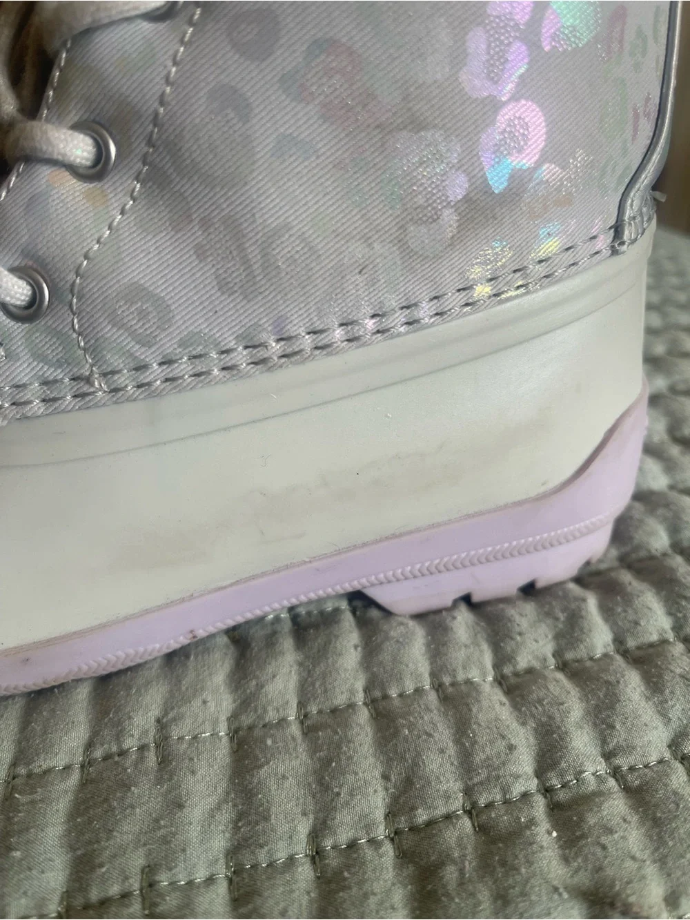 Kids Sperry Waterproof Lace-Up Duck Boots in White and Lilac