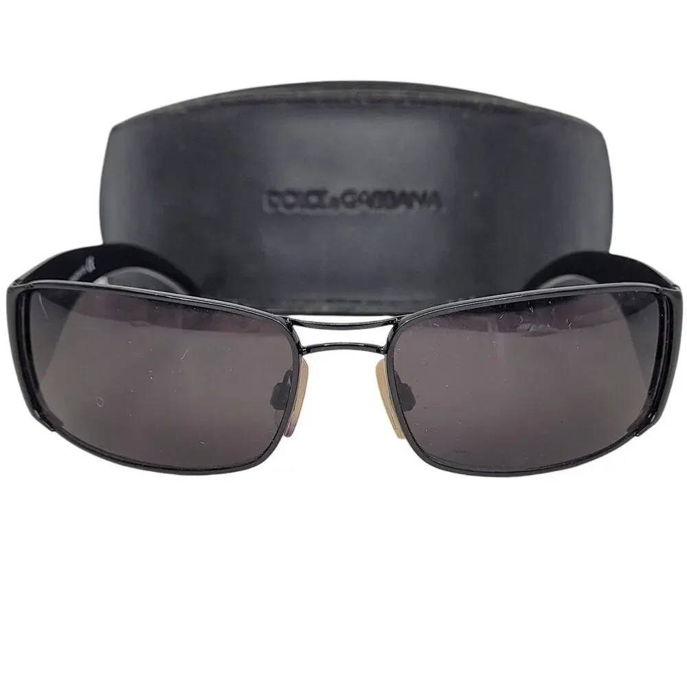 Dolce & Gabbana DG834S‎ Black Acrylic Wrap Rimmed Logo Sunglasses