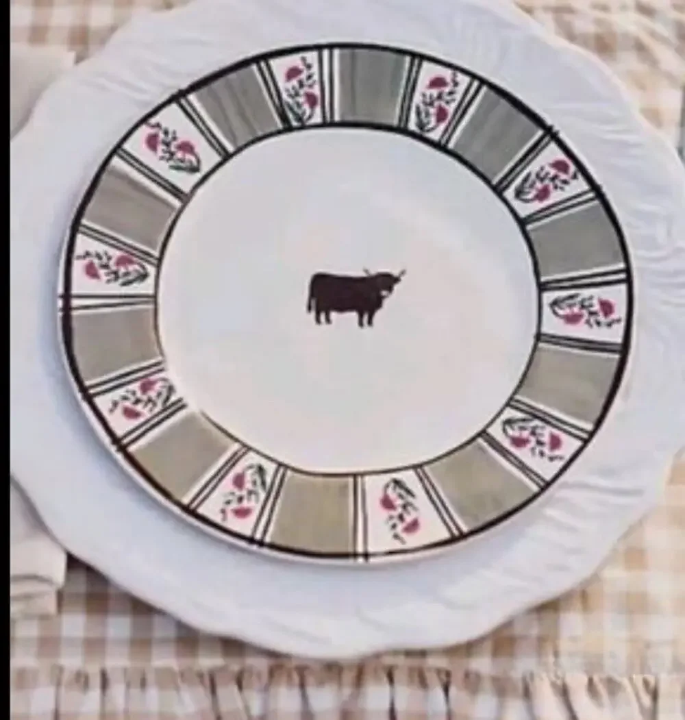 Anthropologie Millie Stoneware Dessert Plate Salad Cow Homestead HandPainted NEW