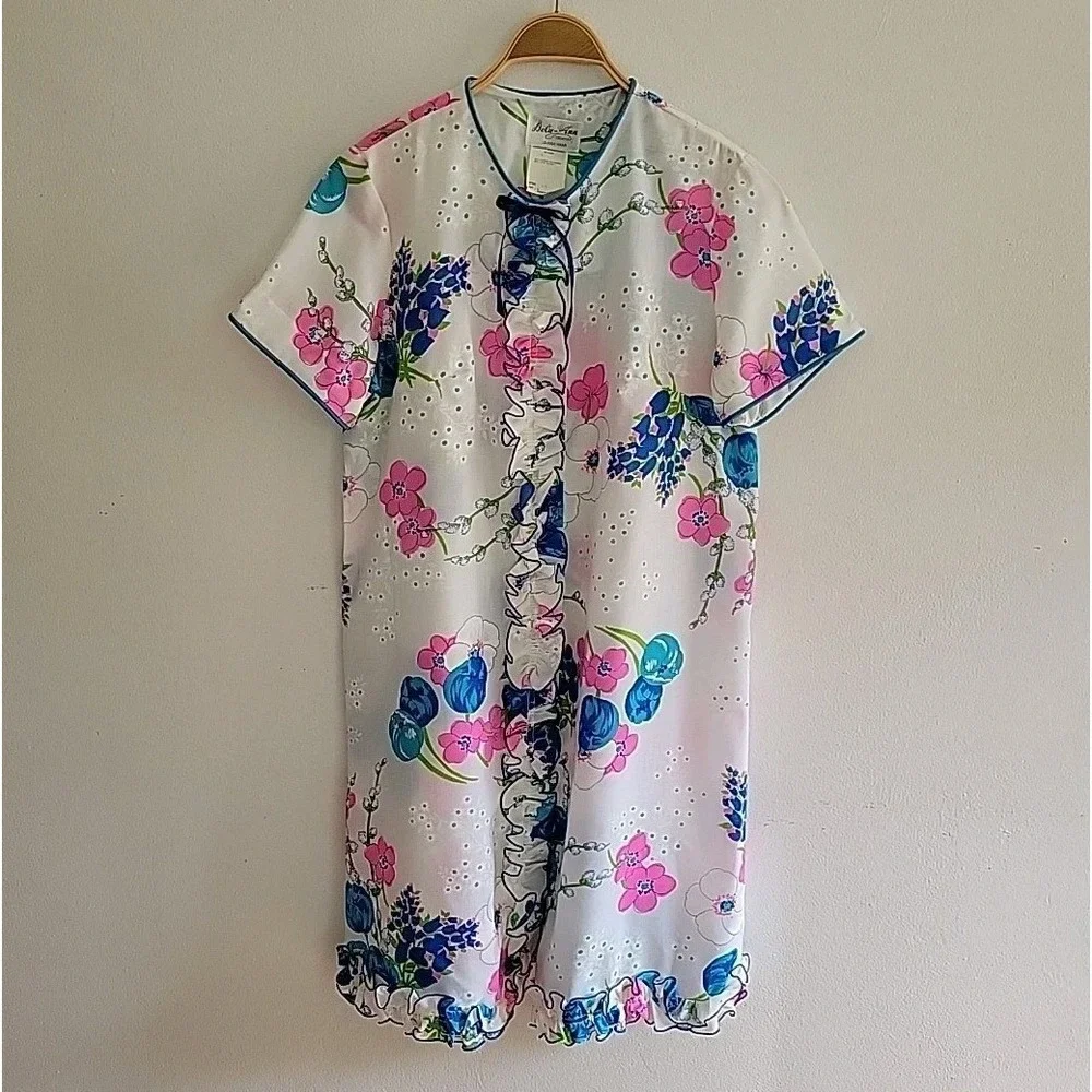 Vintage Dela Ann Loungewear House‎ Dress Button Up Floral Casual Mod Retro 60s