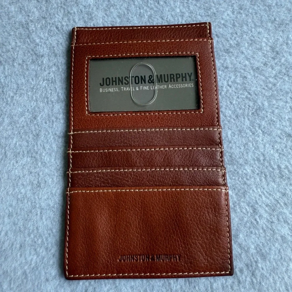 Johnston & Murphy Brown Leather Card ID‎ Case Wallet Business Travel Accessories