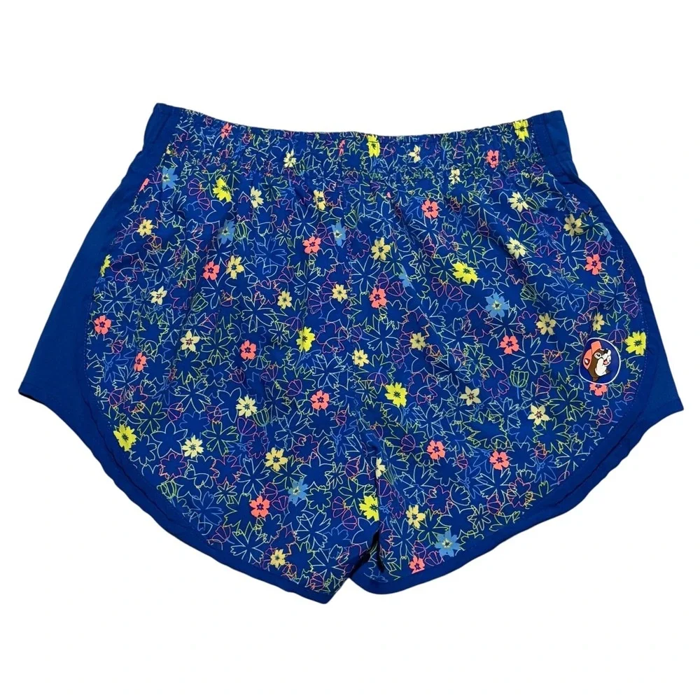 Bucky's Floral Running Shorts Blue Neon Flower Print Women's Athletic Shorts