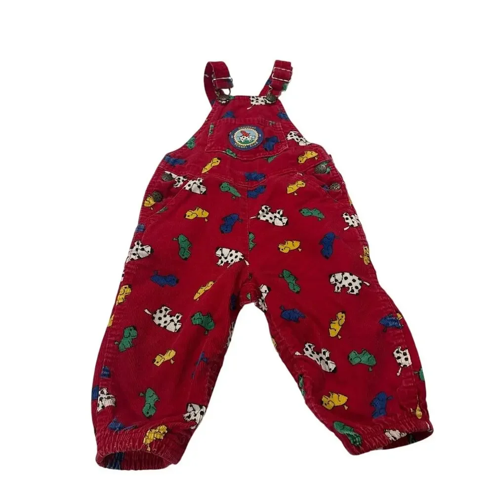 Vintage Rare OshKosh B'gosh Kids Overalls Dogs Red Corduroy Kennel Club 18 Month