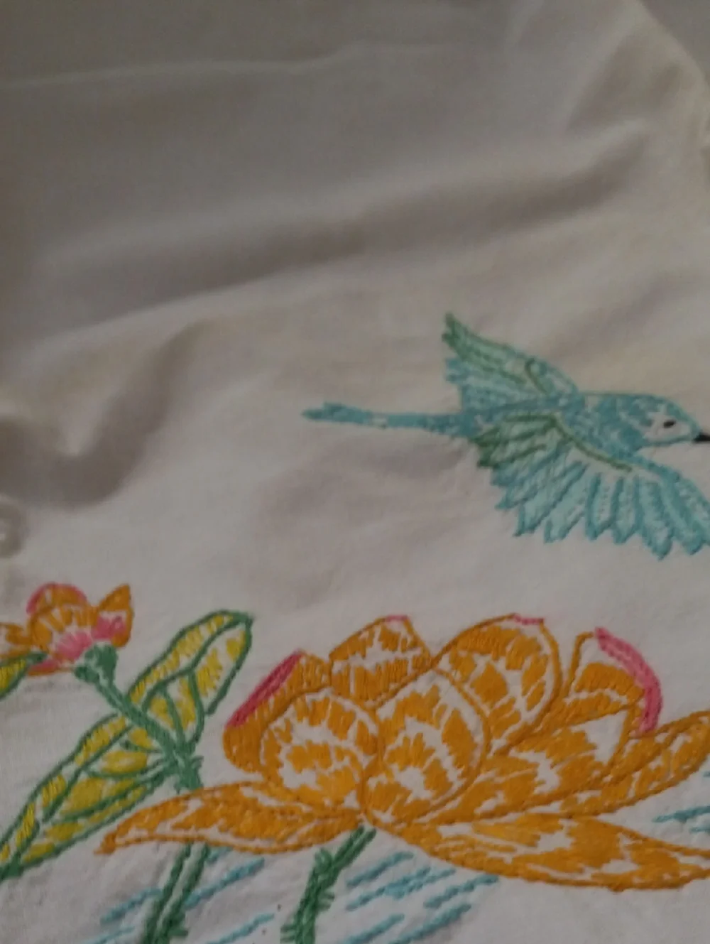 Embroidered Bird & Lotus Pillowcase Set Queen Size