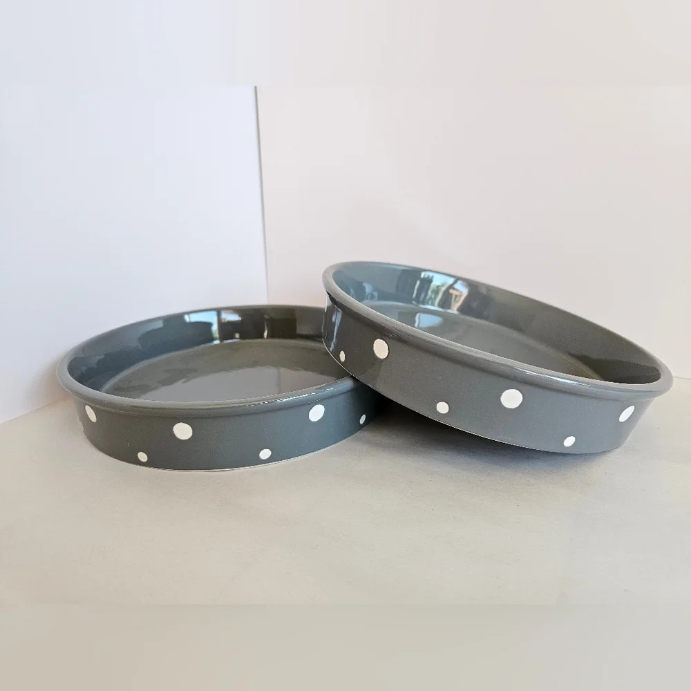 NWOT Temptations 9 in. Round Gray Polka Dot Set of 2 Dishes