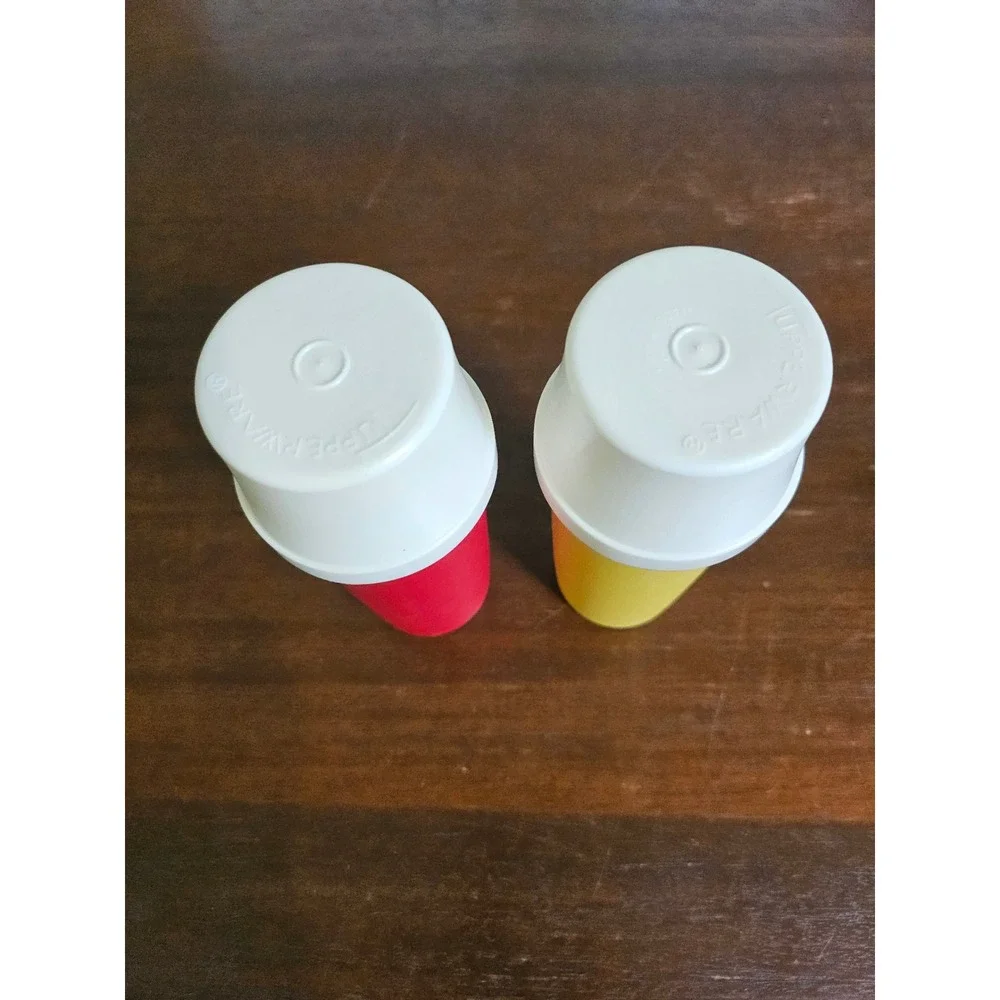 Tupperware Pump Dispensers Kitchen Set Red Yellow Vintage Tabletop Condiment S2