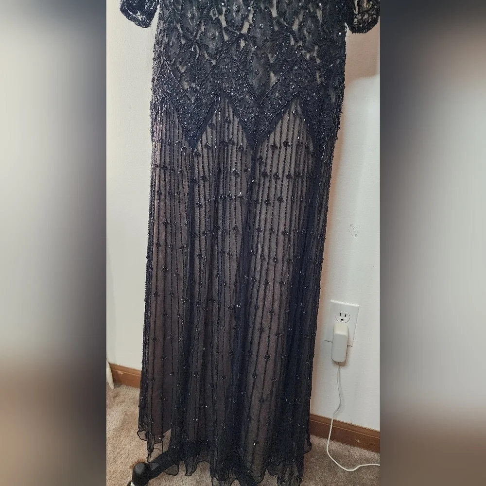 Pisarro Nights Floral Beaded Mesh Drop Waist Midi Dress size 12