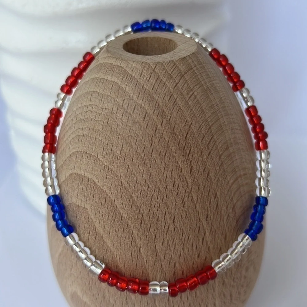 𝅺stretch Beaded Anklet Red White & Blue
