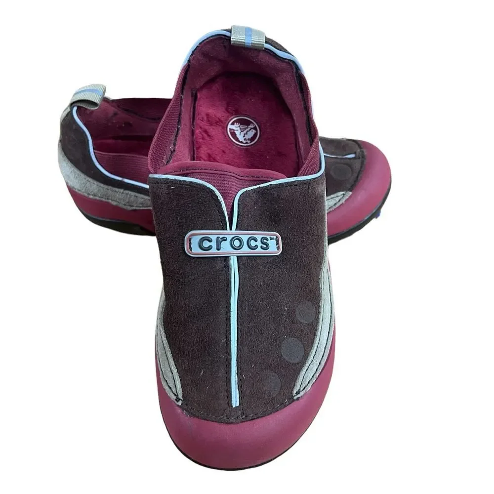 Crocs Size J 3 Kids Red Brown Lined Shoes Grip Bottom‎