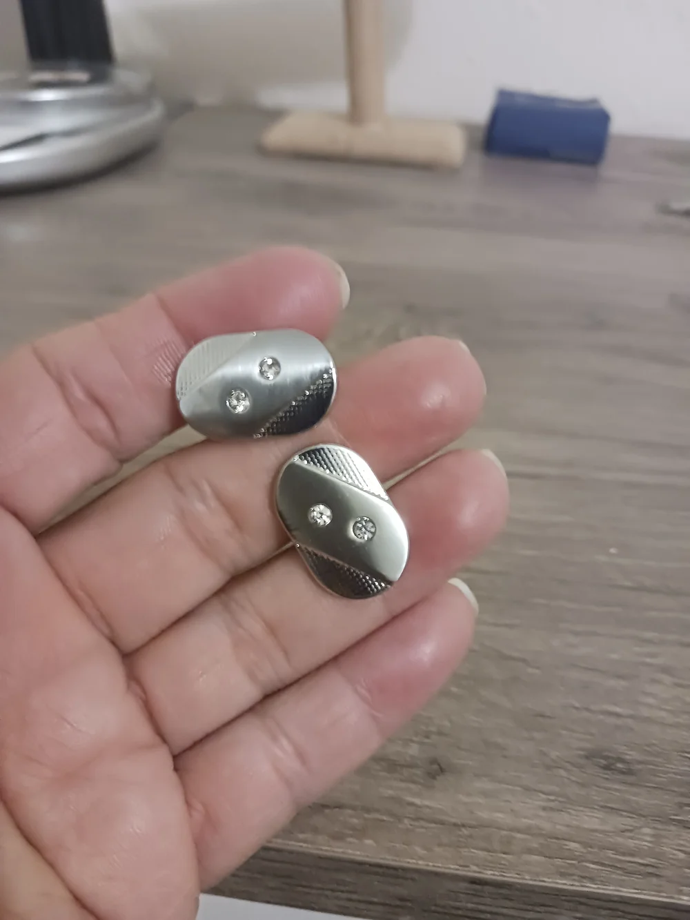 Stunning Silver Tone Crystal Vtg Swank Oval Cuff Links Pair