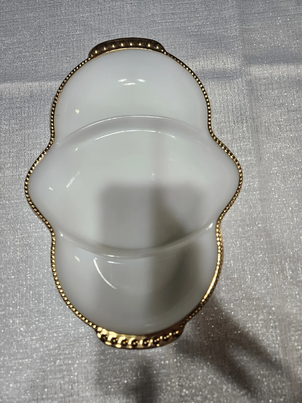 Fire King Milk Glass Divided Serving Dish with Gold Trim