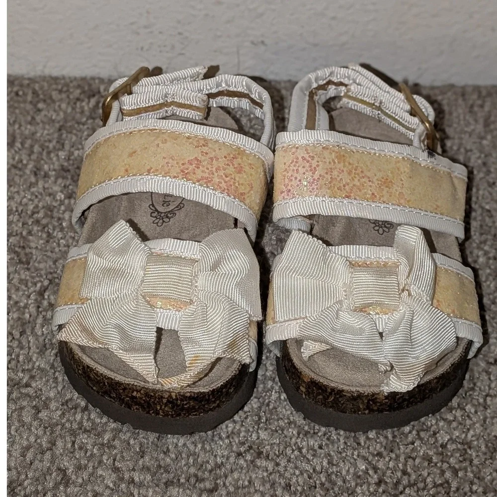 Joyfolie Baby‎ Girls Sparkle Bow Cork Footbed Sandals Baby Size 4 NEW