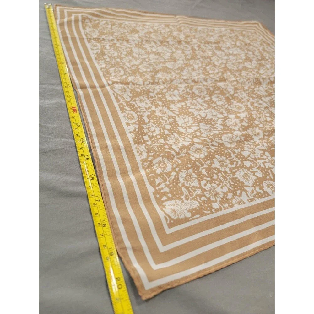 Robinson Golluber Vintage Scarf Tan White Floral Square Japan Polyester 20”